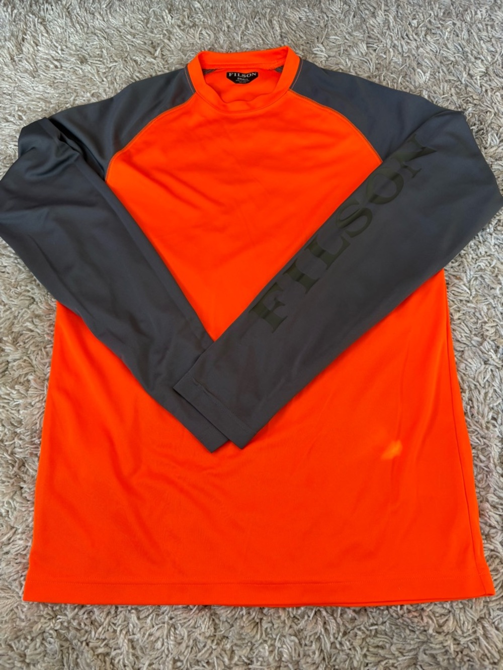 Filson Long-Sleeve Crew Neck Performance Shirt, Orange/Gray, size small, EUC